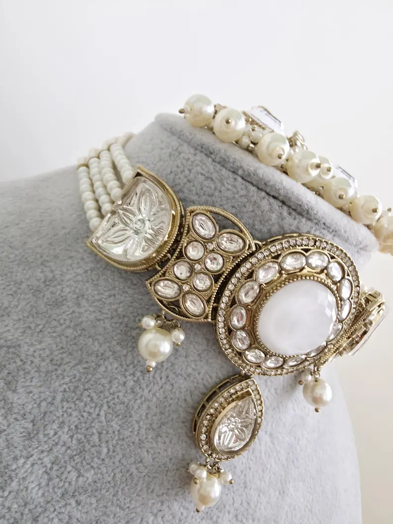 White pearl Kundan choker Necklace/Bollywood Jewelry/Indian bridal Kundan necklace/indian Pakistani Punjabi wedding jewelry