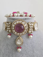 Magenta pearl Kundan choker Necklace/Bollywood Jewelry/Indian bridal Kundan necklace/indian Pakistani Punjabi wedding jewelry
