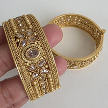 Gold-plated Polki openable bangle pair/Statement Kada/Kundan Bangles/Bridal Bangle/Indian Wedding/Pakistani/Punjabi