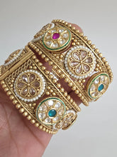 Ruby Grren premium KundanGold-plated Polki openable bangle pair/Statement Kada/Kundan Bangles/Bridal Bangle/Indian Wedding/Pakistani/Punjabi