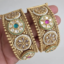 Ruby Grren premium KundanGold-plated Polki openable bangle pair/Statement Kada/Kundan Bangles/Bridal Bangle/Indian Wedding/Pakistani/Punjabi