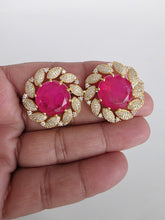 Hot Pink Doublet CZ Diamond Stud Earrings /Indian Jewelry /Statement Stud Earring/Victorian Stud Earrings/Cz Stud/Diamond Stud Earrings