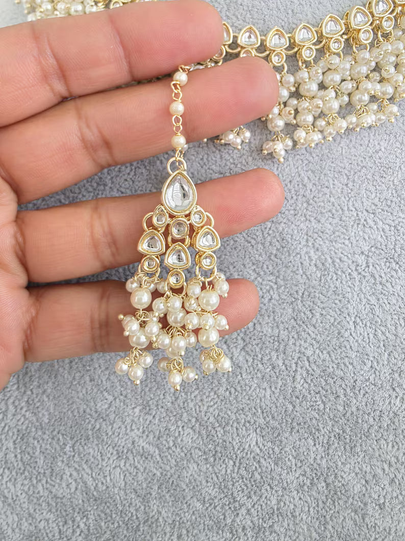 White Kundan Pearl Necklace Set/ Kundan Choker/Bollywood Jewelry/Indian jewelry/ Pakistani necklace/ punjabi necklace/bridal /indian wedding