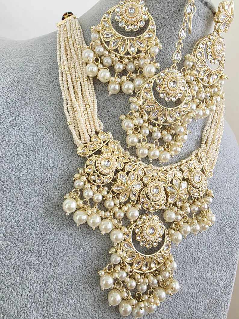 White Kundan Pearl Necklace Set/ Kundan Choker/Bollywood Jewelry/Indian jewelry/ Pakistani necklace/ punjabi necklace/bridal /indian wedding