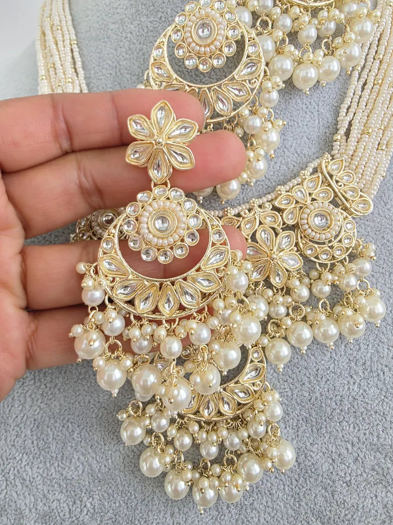White Kundan Pearl Necklace Set/ Kundan Choker/Bollywood Jewelry/Indian jewelry/ Pakistani necklace/ punjabi necklace/bridal /indian wedding