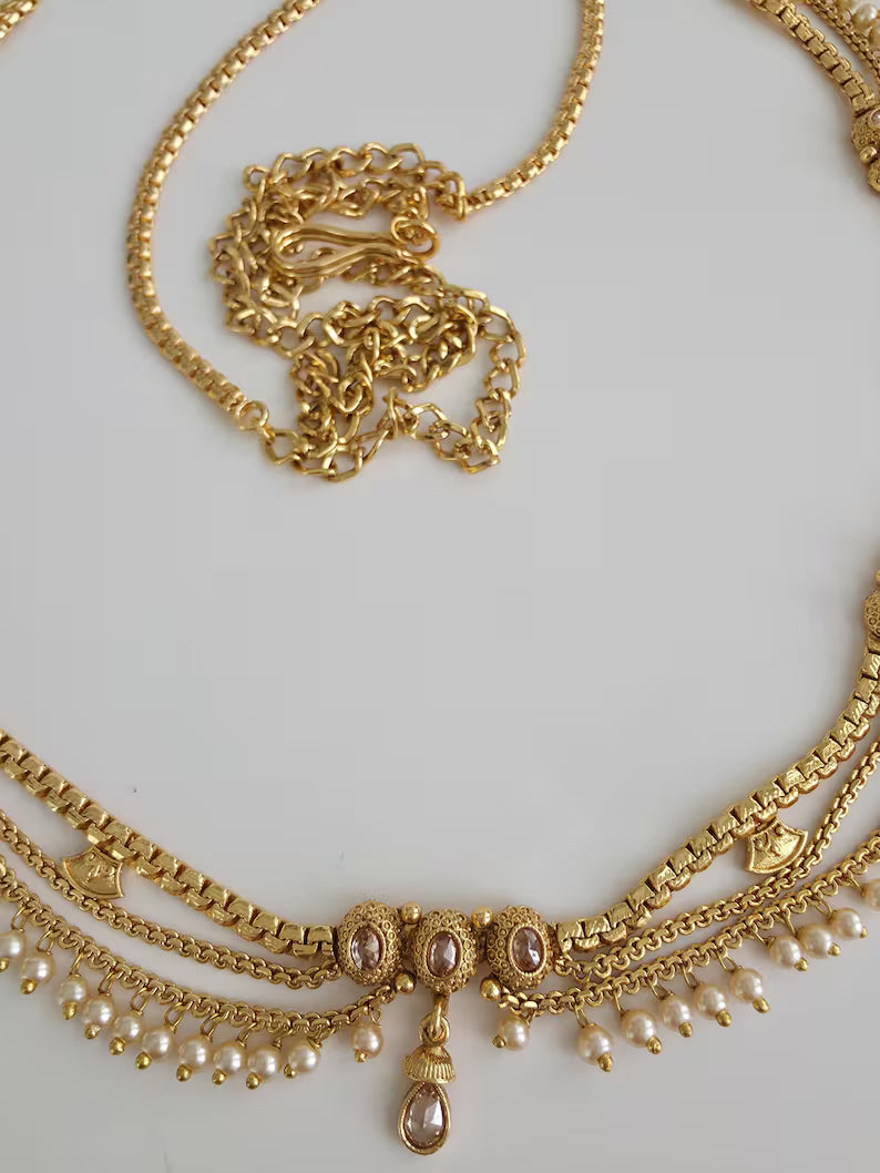 Delicate gold plated polki Belly Chain/Belly chain/Belt/Indian waist belt/Kamarpatta/waist chain/jewelry belt/Kamarbandh/Pearl Belt/Polki