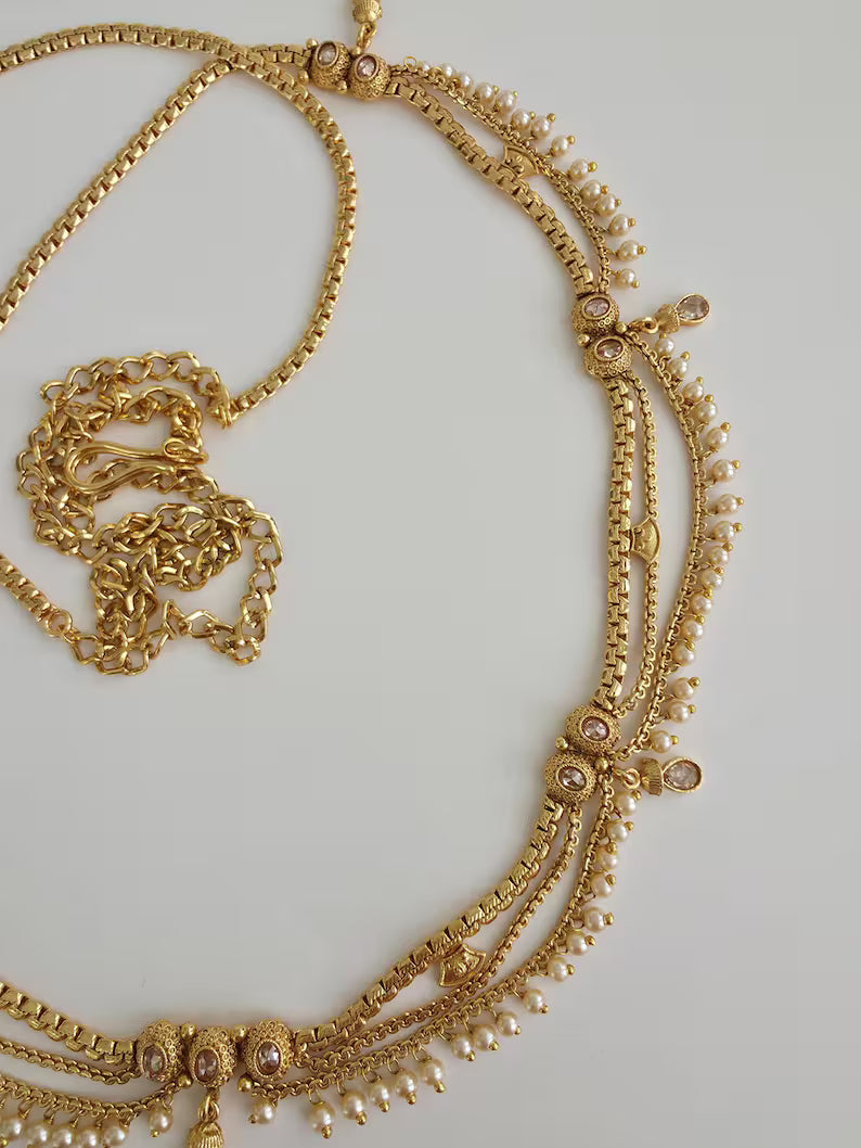 Delicate gold plated polki Belly Chain/Belly chain/Belt/Indian waist belt/Kamarpatta/waist chain/jewelry belt/Kamarbandh/Pearl Belt/Polki