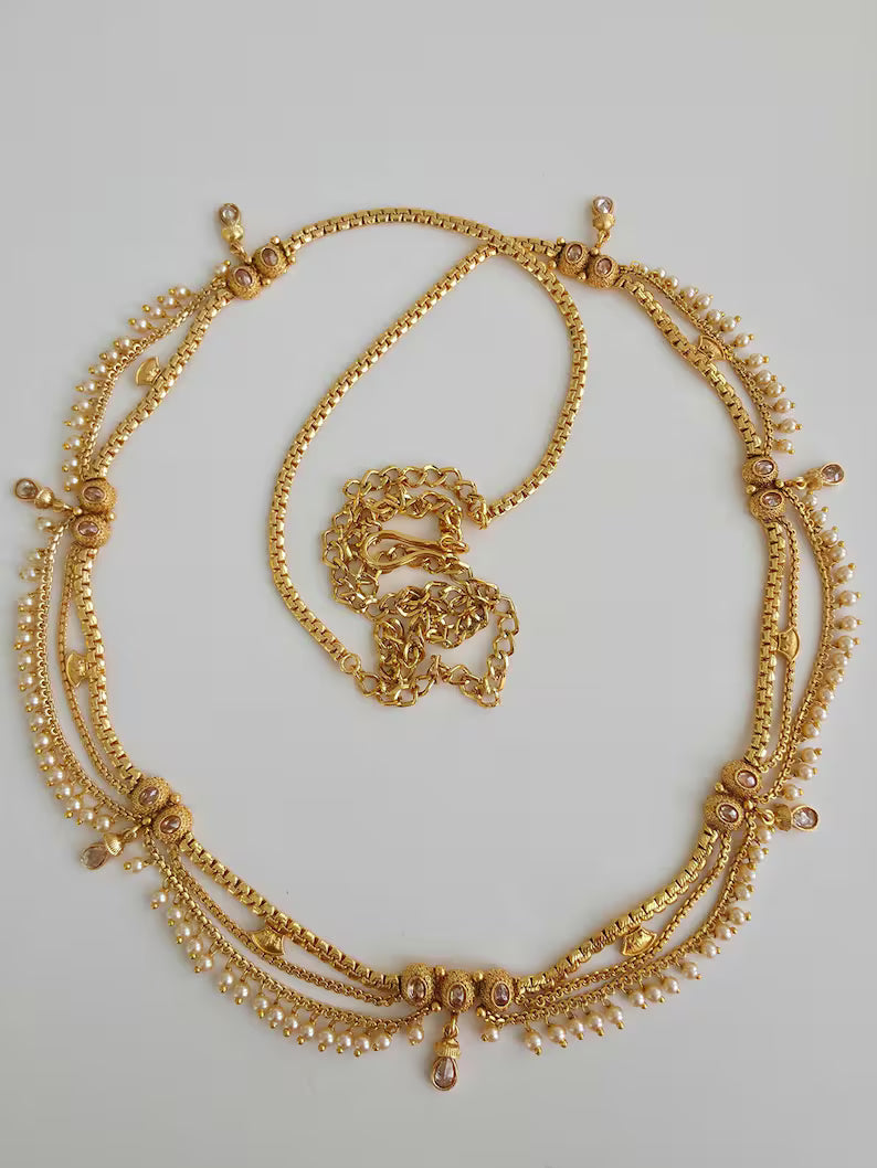 Delicate gold plated polki Belly Chain/Belly chain/Belt/Indian waist belt/Kamarpatta/waist chain/jewelry belt/Kamarbandh/Pearl Belt/Polki