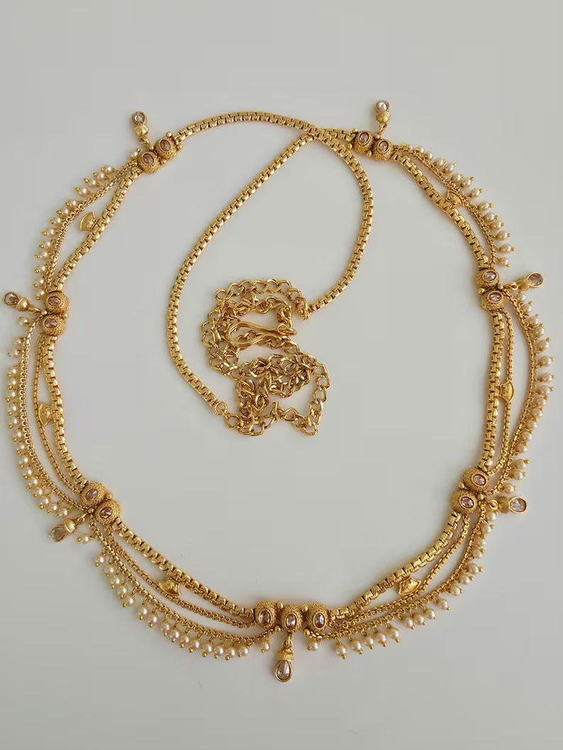 Delicate gold plated polki Belly Chain/Belly chain/Belt/Indian waist belt/Kamarpatta/waist chain/jewelry belt/Kamarbandh/Pearl Belt/Polki
