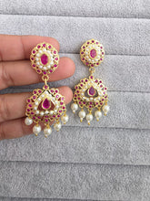 Ruby Jadau Gold Plated Earrings/Indian Earrings/Pearl Earring/Pakistani Earrings/Statement Earrings/South Indian Jewelry/Kemp Jewelry