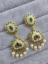 Green Jadau Gold Plated Earrings/Indian Earrings/Pearl Earring/Pakistani Earrings/Statement Earrings/South Indian Jewelry/Kemp Jewelry