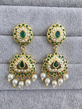 Green Jadau Gold Plated Earrings/Indian Earrings/Pearl Earring/Pakistani Earrings/Statement Earrings/South Indian Jewelry/Kemp Jewelry