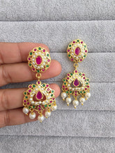 RubyGreen Jadau Gold Plated Earrings/Indian Earrings/Pearl Earring/Pakistani Earrings/Statement Earrings/South Indian Jewelry/Kemp Jewelry