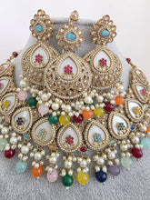 Multi Antique Polki Kundan Pearl Necklace with earrings and tikka, bridal necklace, Indian Punjabi Pakistani Wedding Jewelry