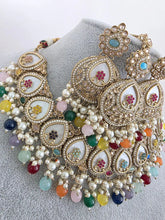 Multi Antique Polki Kundan Pearl Necklace with earrings and tikka, bridal necklace, Indian Punjabi Pakistani Wedding Jewelry
