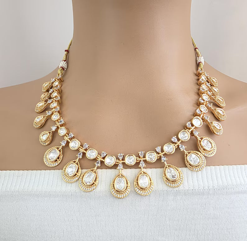 White Moissanite Kundan Necklace/Indian Kundan Set /Bollywood Jewelry/Indian wedding/Bridal Indian Wedding/Pakistani/Punjabi