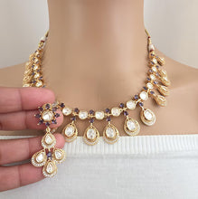 Purple Moissanite Kundan Necklace/Indian Kundan Set /Bollywood Jewelry/Indian wedding/Bridal Indian Wedding/Pakistani/Punjabi