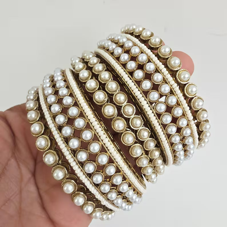 Antique Dull Gold Pearl Chooda set Bangles 6pcs/Punjabi chuda bangles set/Bridal bangles/Statement bangles/Indian Wedding /Chuda, Pakistani