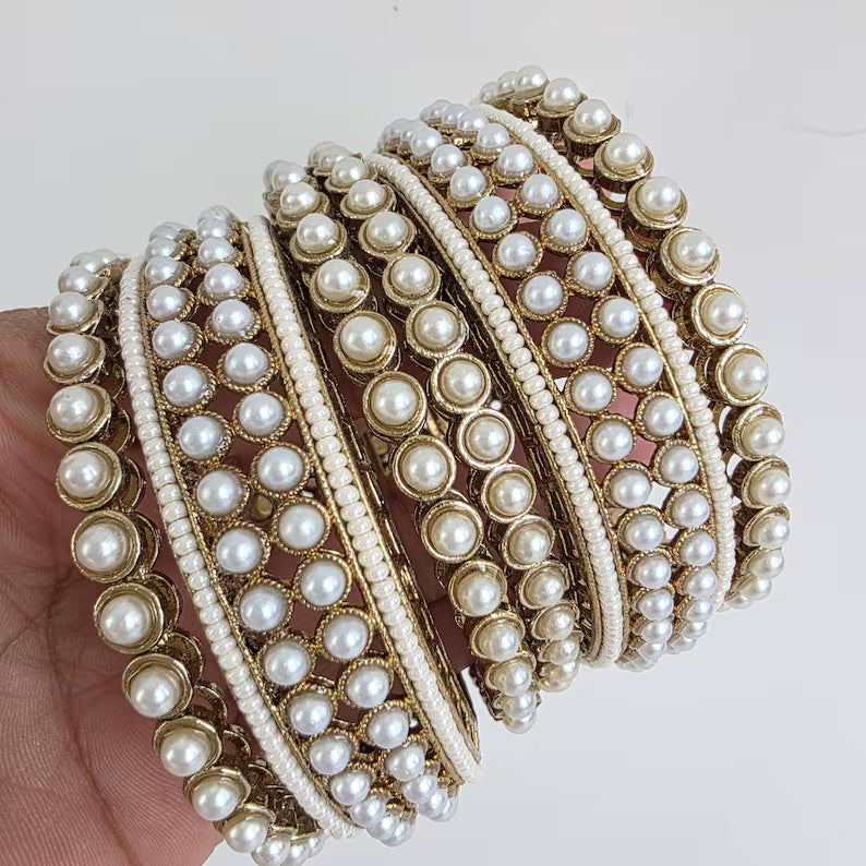 Antique Dull Gold Pearl Chooda set Bangles 6pcs/Punjabi chuda bangles set/Bridal bangles/Statement bangles/Indian Wedding /Chuda, Pakistani