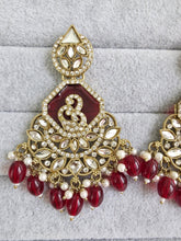 Maroon Shadow stone Kundan Earrings/Indian Earrings/pearl Earring/Pakistani Earrings/Statement Earrings/Long chandelier/Indian wedding