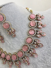 Pink Monalissa Stone CZ stone Victorian necklace, Indian Pakistani wedding jewelry, bridal jewelry, Kundan necklace, Designer necklace