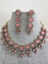 Pink Monalissa Stone CZ stone Victorian necklace, Indian Pakistani wedding jewelry, bridal jewelry, Kundan necklace, Designer necklace