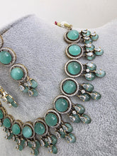 Mint Green Monalissa Stone CZ stone Victorian necklace, Indian Pakistani wedding jewelry, bridal jewelry, Kundan necklace, Designer necklace