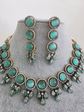 Mint Green Monalissa Stone CZ stone Victorian necklace, Indian Pakistani wedding jewelry, bridal jewelry, Kundan necklace, Designer necklace