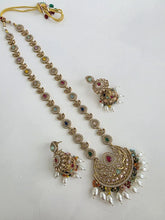 Navratan long Antique dull gold plated Polki mala Necklace/Long Necklace/Pakistani Jewelry/Mala Indian Wedding/Rani Haar/Haram Necklace