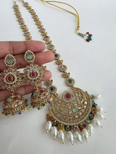 Navratan long Antique dull gold plated Polki mala Necklace/Long Necklace/Pakistani Jewelry/Mala Indian Wedding/Rani Haar/Haram Necklace