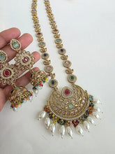 Navratan long Antique dull gold plated Polki mala Necklace/Long Necklace/Pakistani Jewelry/Mala Indian Wedding/Rani Haar/Haram Necklace
