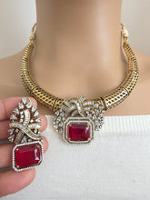 Ruby Red Antique Dull Gold CZ Monalisa Stone Hasli necklace set/CZ Necklace/Hasli Necklace, Statement necklace/Indian/Punjabi/Pakistani