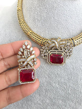 vRuby Red Antique Dull Gold CZ Monalisa Stone Hasli necklace set/CZ Necklace/Hasli Necklace, Statement necklace/Indian/Punjabi/Pakistani