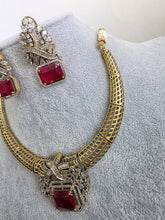 Ruby Red Antique Dull Gold CZ Monalisa Stone Hasli necklace set/CZ Necklace/Hasli Necklace, Statement necklace/Indian/Punjabi/Pakistani