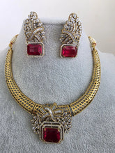 vRuby Red Antique Dull Gold CZ Monalisa Stone Hasli necklace set/CZ Necklace/Hasli Necklace, Statement necklace/Indian/Punjabi/Pakistani