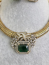 Green Antique Dull Gold CZ Monalisa Stone Hasli necklace set/CZ Necklace/Hasli Necklace, Statement necklace/Indian/Punjabi/Pakistani