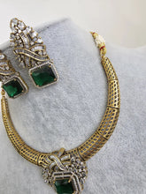 Green Antique Dull Gold CZ Monalisa Stone Hasli necklace set/CZ Necklace/Hasli Necklace, Statement necklace/Indian/Punjabi/Pakistani