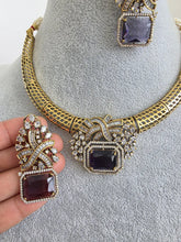 Purple Antique Dull Gold CZ Monalisa Stone Hasli necklace set/CZ Necklace/Hasli Necklace, Statement necklace/Indian/Punjabi/Pakistani