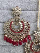 Maroon Red Mirror Earring Tikka set/Earrings,Maang Tikka/Teeka/Tika/MirrorJewelry/Bollywood/Pakistani/Bridesmaid Gifts/Bridal/Indian Wedding