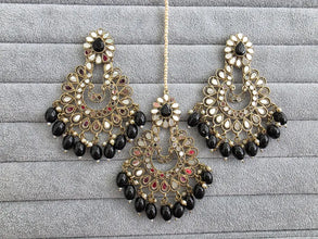 Black Mirror Earring Tikka set/Earrings,Maang Tikka/Teeka/Tika/MirrorJewelry/Bollywood/Pakistani/Bridesmaid Gifts/Bridal/Indian Wedding