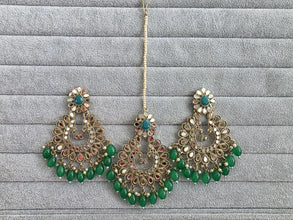Green Mirror Tikka Earrings set/Maang Tikka/Teeka/Tika/MirrorJewelry/Bollywood/Pakistani/Bridesmaid Gifts/Bridal/Indian Wedding