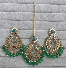 Green Mirror Tikka Earrings set/Maang Tikka/Teeka/Tika/MirrorJewelry/Bollywood/Pakistani/Bridesmaid Gifts/Bridal/Indian Wedding