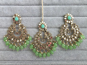 Mint Green Mirror Tikka Earrings set/Maang Tikka/Teeka/Tika/MirrorJewelry/Bollywood/Pakistani/Bridesmaid Gifts/Bridal/Indian Wedding