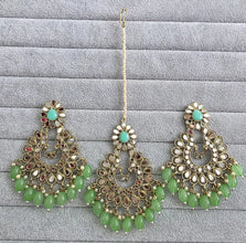 Mint Green Mirror Tikka Earrings set/Maang Tikka/Teeka/Tika/MirrorJewelry/Bollywood/Pakistani/Bridesmaid Gifts/Bridal/Indian Wedding
