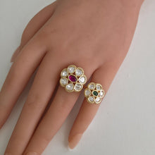 RubyGreen Bridal Gold Moissanite Kundan Polki Ring/Adjustable Ring/Indian Ring/ Pakistani /Indian Jewelry/Bollywood Jewelry/Indian Wedding