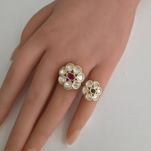 RubyGreen Bridal Gold Moissanite Kundan Polki Ring/Adjustable Ring/Indian Ring/ Pakistani /Indian Jewelry/Bollywood Jewelry/Indian Wedding