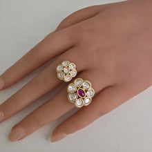 Ruby Bridal Gold Moissanite Kundan Polki Ring/Adjustable Ring/Indian Ring/ Pakistani /Indian Jewelry/Bollywood Jewelry/Indian Wedding