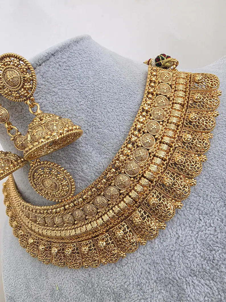 Antique Mukut Gold Bridal Necklace/South Indian Jewelry/Bridal Jewelry/Gold Necklace/Wedding necklace/Bridal necklace/Indian wedding jewelry