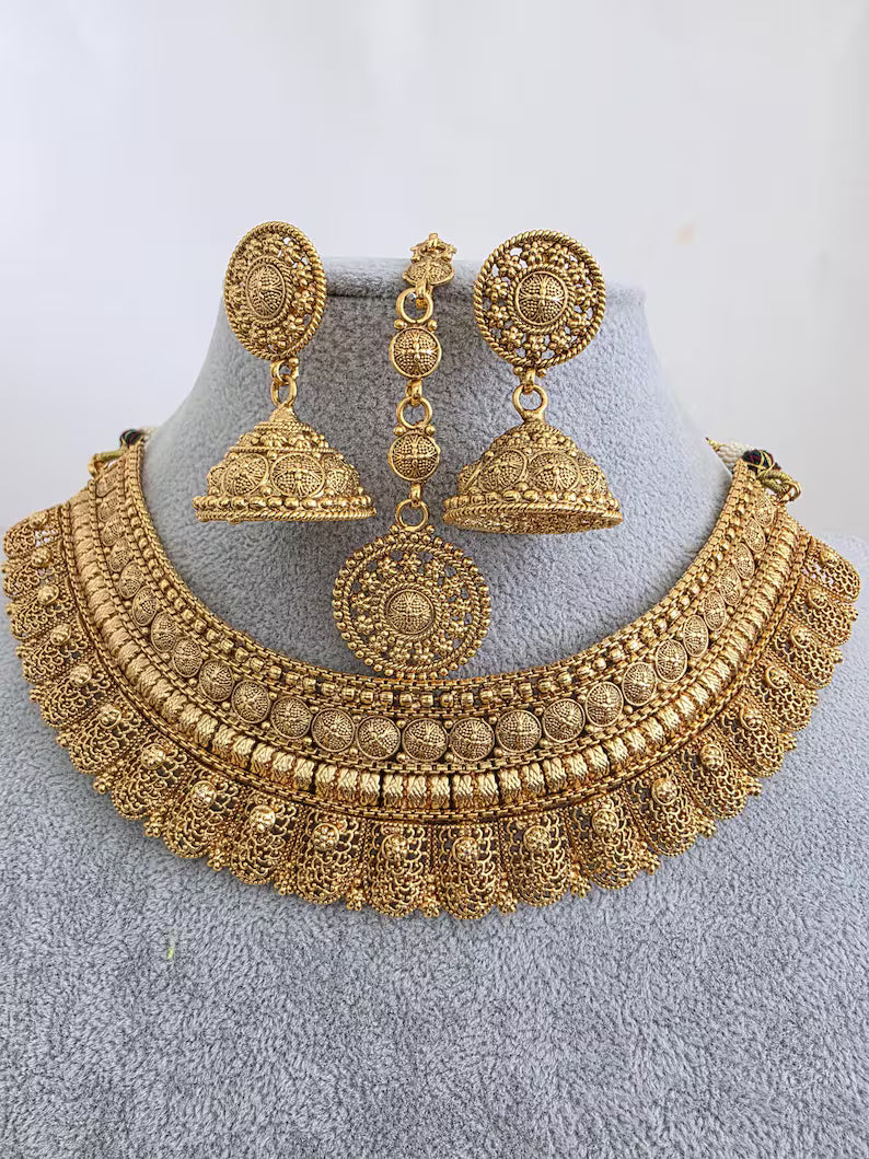 Antique Mukut Gold Bridal Necklace/South Indian Jewelry/Bridal Jewelry/Gold Necklace/Wedding necklace/Bridal necklace/Indian wedding jewelry