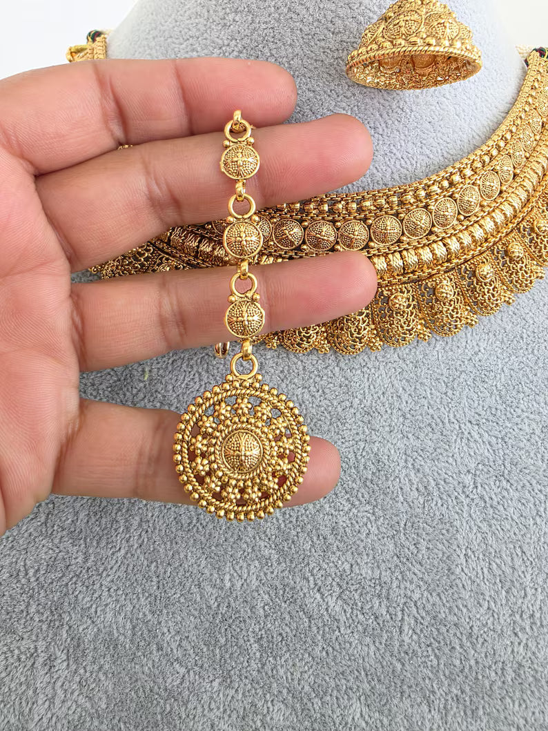 Antique Mukut Gold Bridal Necklace/South Indian Jewelry/Bridal Jewelry/Gold Necklace/Wedding necklace/Bridal necklace/Indian wedding jewelry